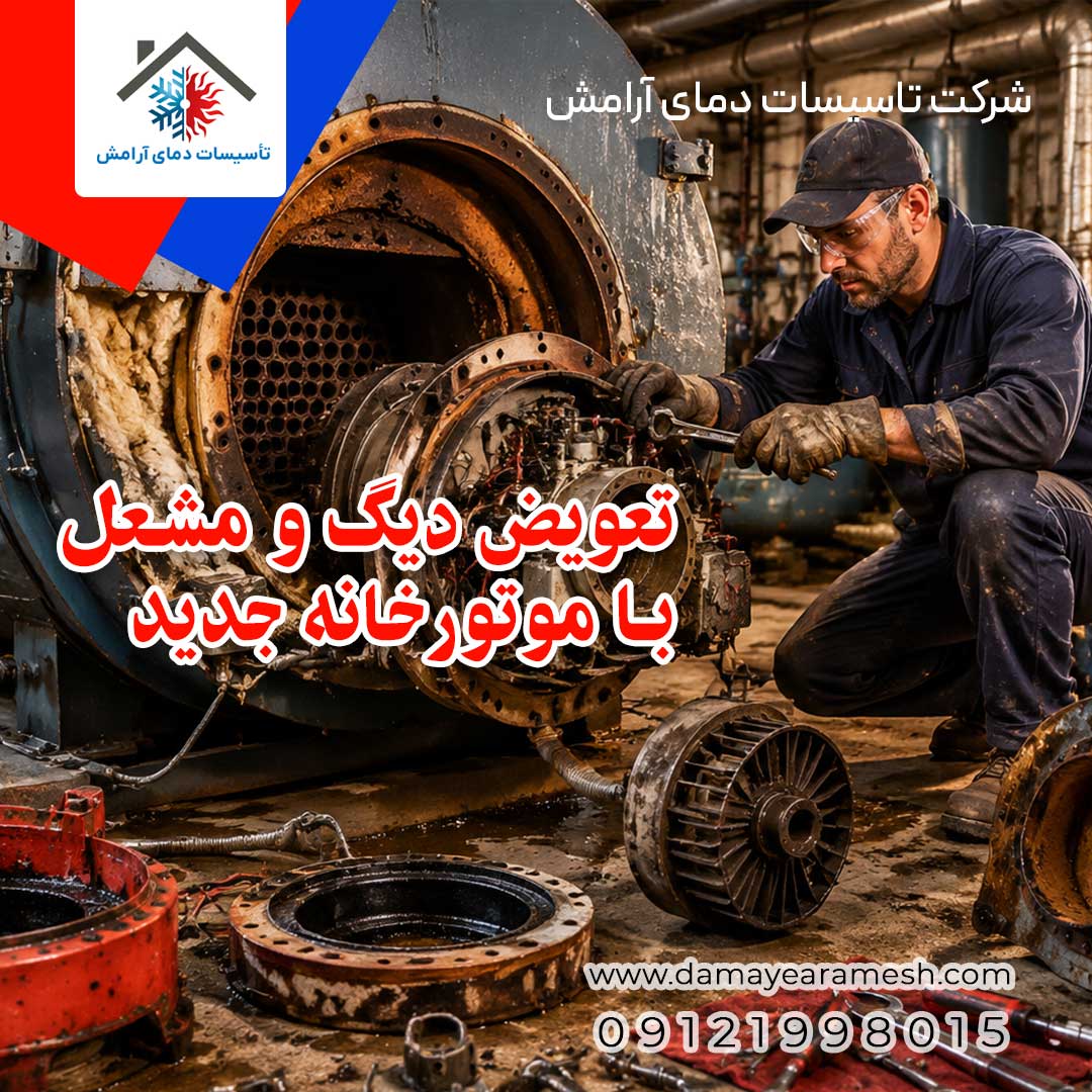 تعویض دیگ و مشعل با موتورخانه جدید